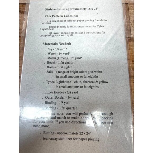 Savannah Regatta Quilting Pattern Sailboat Paper Piecing For 18x21 Wall Quilt - Picture 3 of 3